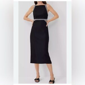 Ann Taylor Black Midi Dress with White Accents